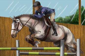 Картинка рисованное животные +лошади лошадь всадник