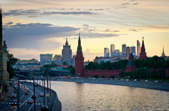 Картинка города москва+ россия огни ночь дорога кремль дома москва