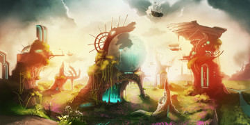 Картинка аниме pixiv+fantasia растения летающий корабль фантастика la ciero