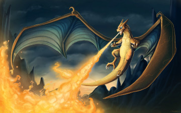Картинка рисованное животные +сказочные +мифические дракон огонь