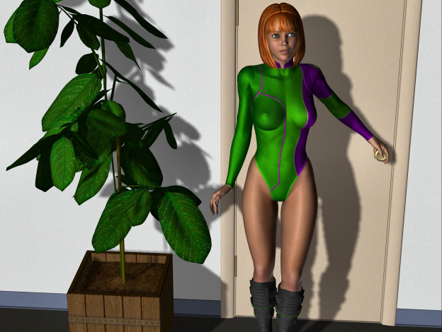 Обои картинки фото 3д графика, фантазия , fantasy, растение, рыжая, фон, взгляд, девушка