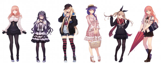 Обои картинки фото аниме, unknown,  другое, белый, арт, фон, steelleets, кепка, разные, девушки, шарф, шляпка, зонт, сумки