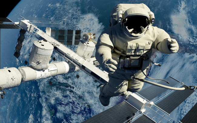Обои картинки фото космос, астронавты, космонавты, выход