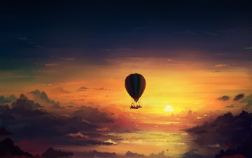 Картинка фэнтези романтика+апокалипсиса art apocalypse hot air balloon romantically apocalyptic alexiuss закат облака небо