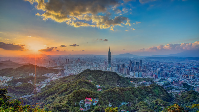 Обои картинки фото города, тайбэй , тайвань,  китай, закат, город