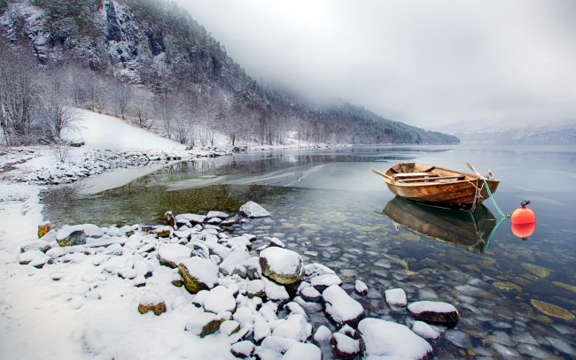 Обои картинки фото корабли, лодки,  шлюпки, зима, река, снег