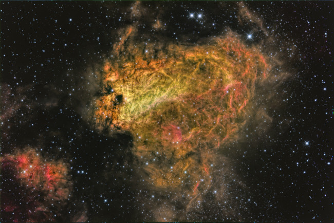 Обои картинки фото m17 nebula narrowband in tricolour, космос, галактики, туманности, галактика, пространство