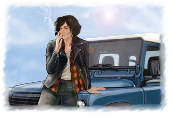 Картинка рисованное люди девушка фон автомобиль сигарета