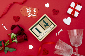 Картинка праздничные день+святого+валентина +сердечки +любовь розы бокалы подарок дата