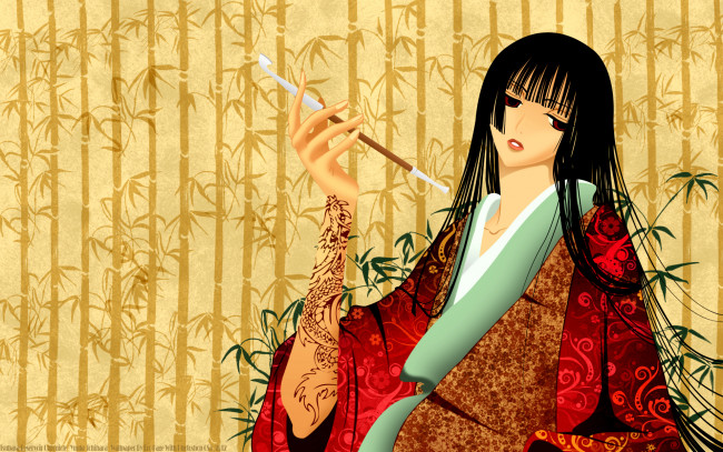 Обои картинки фото аниме, xxxholic, бамбук, девушка, кимоно, трубка