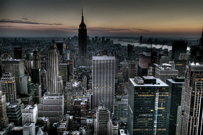 Обои картинки фото new, york, города, нью, йорк, сша, закат, дома, крыши, фечер
