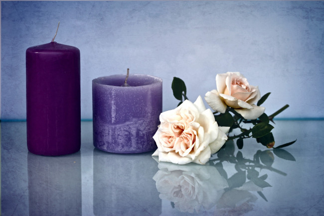 Обои картинки фото разное, свечи, розы, лиловый, фиолетовый