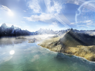 Картинка 3д графика nature landscape природа горы озеро облака