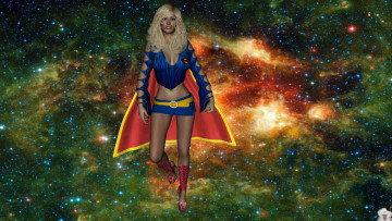 Картинка 3д+графика fantasy+ фантазия супермен девушка накидка галактика