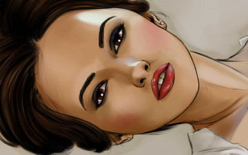 Картинка рисованные люди взгляд девушка живопись карие глаза макияж лицо