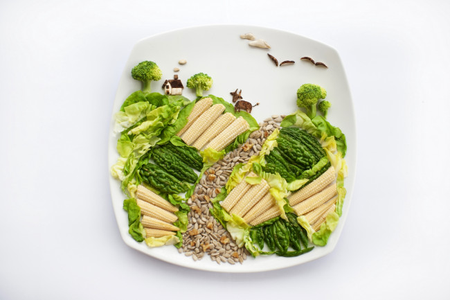 Обои картинки фото еда, разное, фуд-дизайн, кукуруза, семечки, перец, креатив