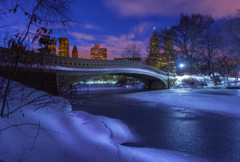 Картинка города нью-йорк+ сша gapstow bridge центральный парк вечер нью-йорк