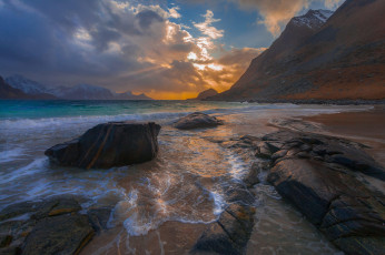 Картинка природа побережье море пейзаж закат камни скалы