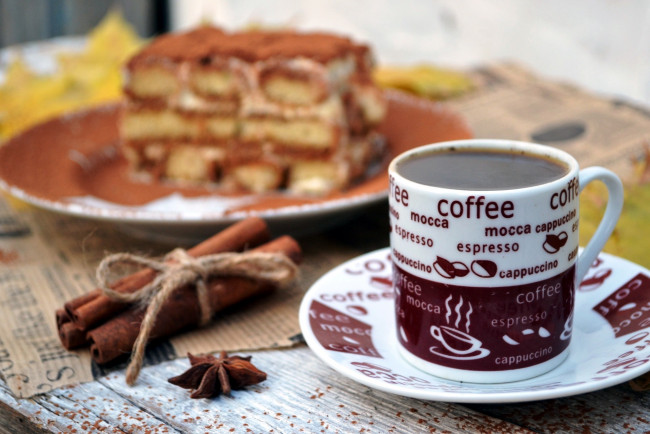 Обои картинки фото еда, кофе,  кофейные зёрна, бадьян, корица, чашка