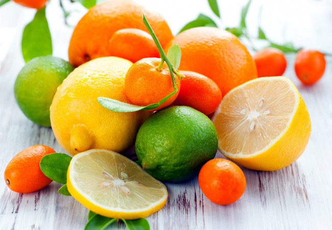 Обои картинки фото еда, цитрусы, мандарин, кумкват, лайм, лимон