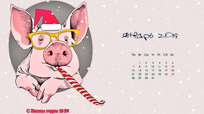 Обои картинки фото календари, праздники,  салюты, очки, поросенок, шапка, свинья