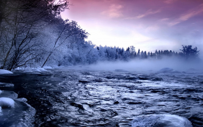 Обои картинки фото природа, реки, озера, река, деревья, снег, лед
