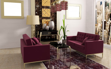 Картинка 3д графика realism реализм комната квартира дизайн стиль фиолетовое кресло