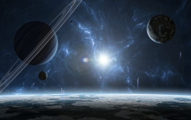 Обои картинки фото космос, арт, звезда, планеты, газовый, гигант, звездная, система