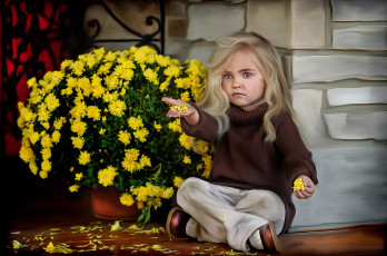 Картинка рисованные дети цветы девочка