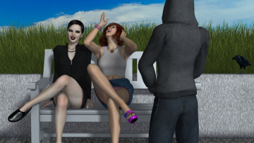 Картинка 3д+графика people+ люди девушки скамейка