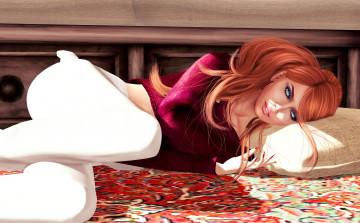 Картинка 3д+графика people+ люди кровать подушка девушка