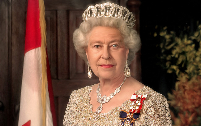 Обои картинки фото queen elizabeth ii, рисованные, люди, queen, elizabeth, ii, портрет, флаг, королева, елизавета, корона, ордена