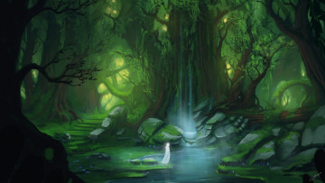 Картинка рисованное природа река blinck пейзаж девушка