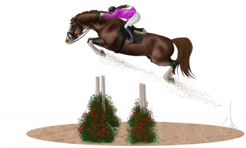 Картинка рисованное животные +лошади скачки лошадь ипподром жокей