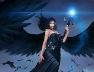 Картинка фэнтези ангелы полет крылья арт падший ангел фантастика взгляд девушка птицы
