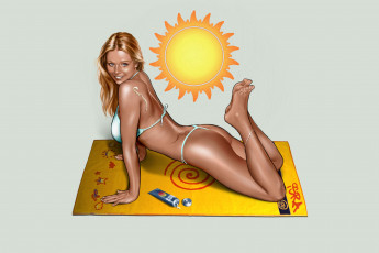Картинка рисованное люди девушка солнце улыбка взгляд тату коврик фон