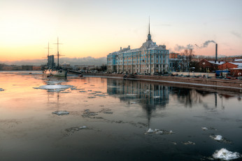 Картинка города санкт-петербург +петергоф+ россия крейсер утро аврора