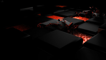 Картинка 3д+графика абстракция+ abstract свет тёмный огонь куб сплав