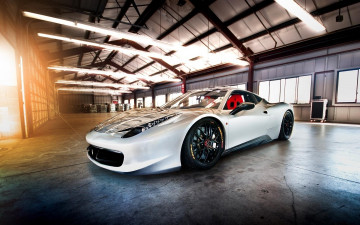 Картинка автомобили ferrari феррари 458 italia белый гараж