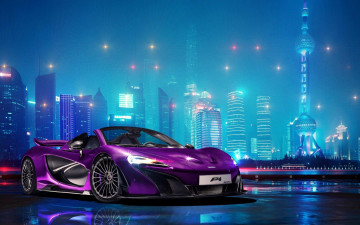 Картинка автомобили mclaren p1 фиолетовый макларен город огни