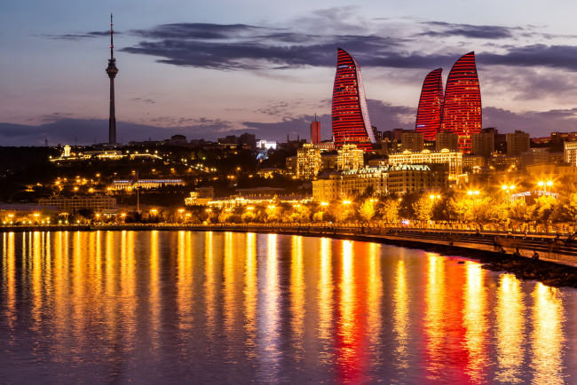 Обои картинки фото города, баку , азербайджан, огни, вечернего, баку