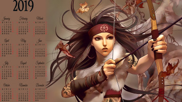 обоя календари, фэнтези, девушка, стрела, лук
