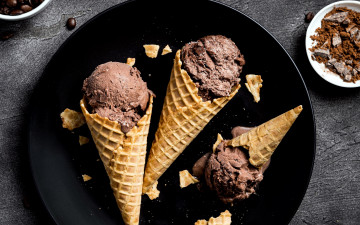 Картинка еда мороженое +десерты вафельный рожок шоколадное