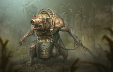 Картинка фэнтези существа свинья монстр чудище поза взгляд страшилище еда