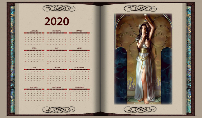 Обои картинки фото календари, фэнтези, книга, девушка, calendar, 2020