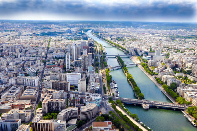 Обои картинки фото города, париж , франция, мосты, панорама, река