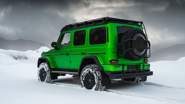 Обои картинки фото автомобили, mercedes-benz, amg, g-63, inferno, 4x4, suv, green, winter, зима, снег