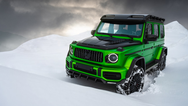 Обои картинки фото автомобили, mercedes-benz, amg, g-63, inferno, 4x4, suv, green, winter, зима, снег