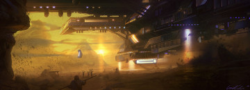 Картинка фэнтези космические корабли звездолеты станции закат космический корабль люди