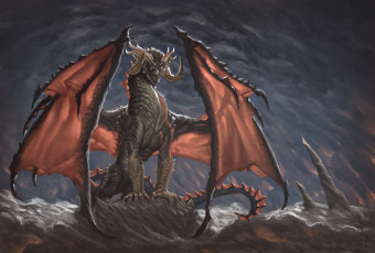 Картинка фэнтези драконы рога взгляд дракон пещера когти фантастика арт крылья